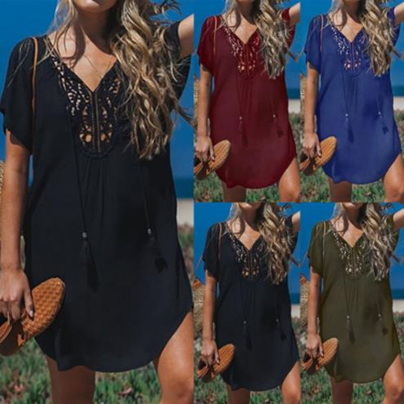 Limorista - New Rayon Patchwork Edge Beach Vacation Dress Bikini Cover