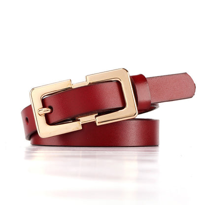 Retro Ladies Cowhide Leather Pin Buckle Belt Thin Simple Wild Belt Women Decoration Green Wholesale Limorista
