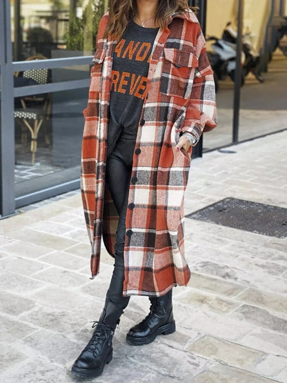 Extended Trench Coat Lapel Side Slit Women&