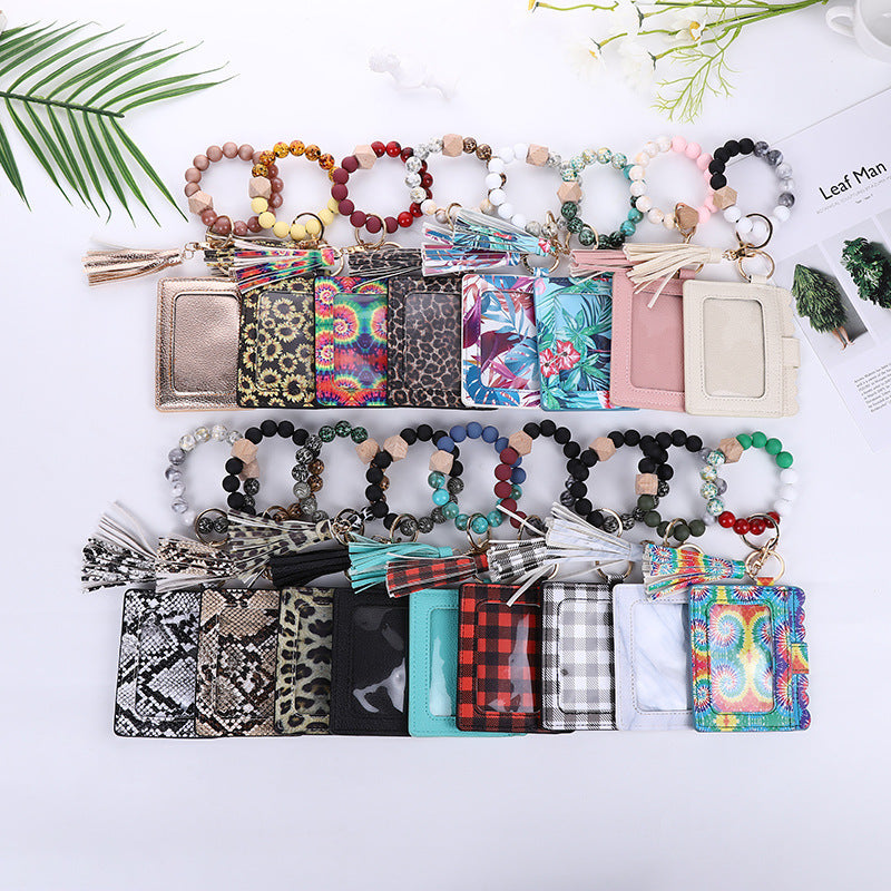 Silicone Bead Bracelet Card Bag Pu Tassel Women&