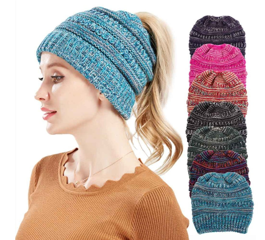 Mixed Color Knitted Wool Hat Ladies Non-labeled Ponytail Hat Limorista