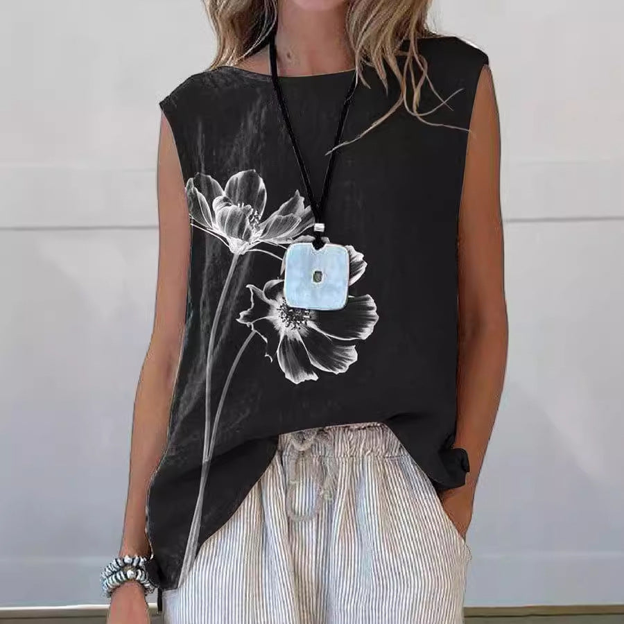 European And American Floral Cotton Linen Vest Limorista