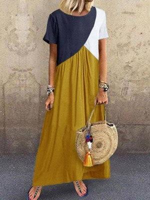 Stitched contrast irregular short-sleeved dress Limorista