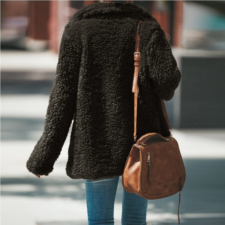 Lapel Long Sleeve Fluffy Furry Faux Fur Jackets Woman Overcoat Limorista