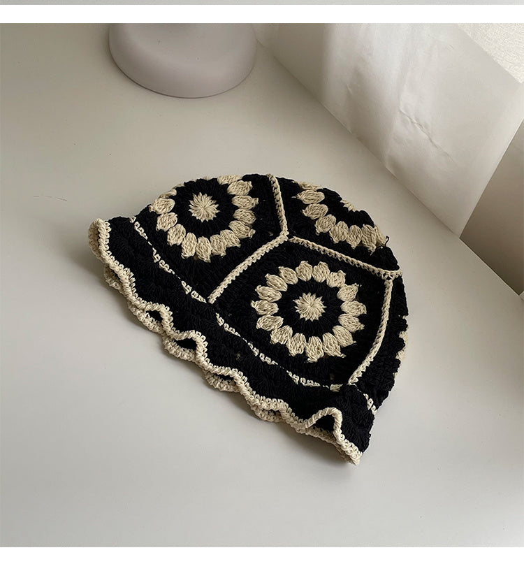 Handmade Design Double Color Hollow Basin Hat Women&