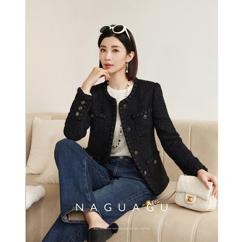 Black Rough Flower Top Autumn And Winter Thick Warm Jacket Limorista