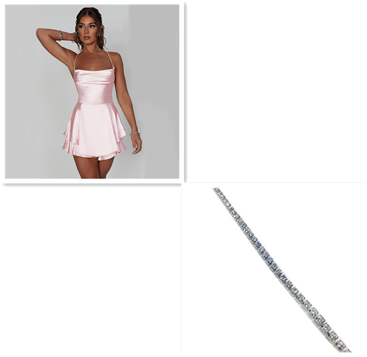 Sexy Suspender Skirt For Women Elegant Slim Strap Satin Backless Lace Up A-Line Short Dress Lady Limorista