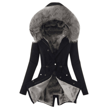 Fur collar drawstring solid color warm cotton coat Limorista