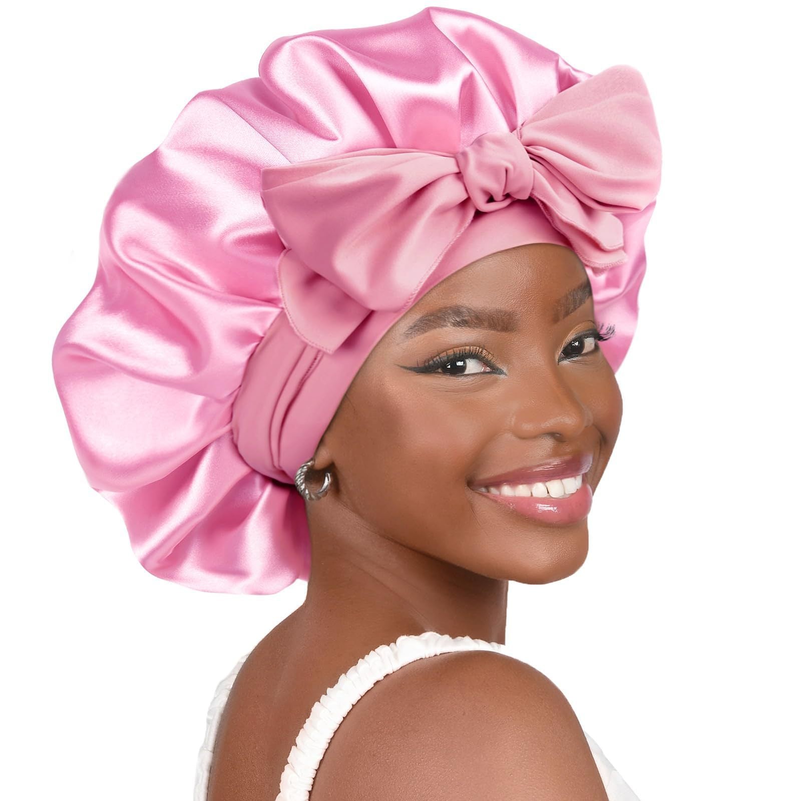 Double-layer Ribbon Round Cap Bow Hair Care Wide-brimmed Hat Limorista