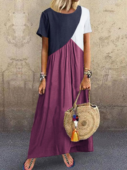 Stitched contrast irregular short-sleeved dress Limorista