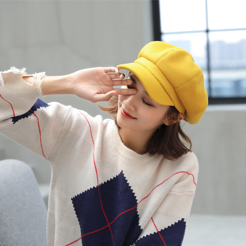 Woolen Octagonal Hat Young Woman Painter Peaked Beret Limorista