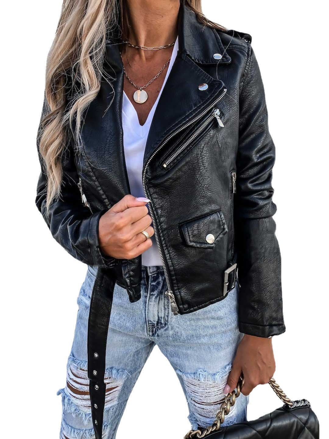 Jacket Top PU Leather Coat Short Zipper Limorista
