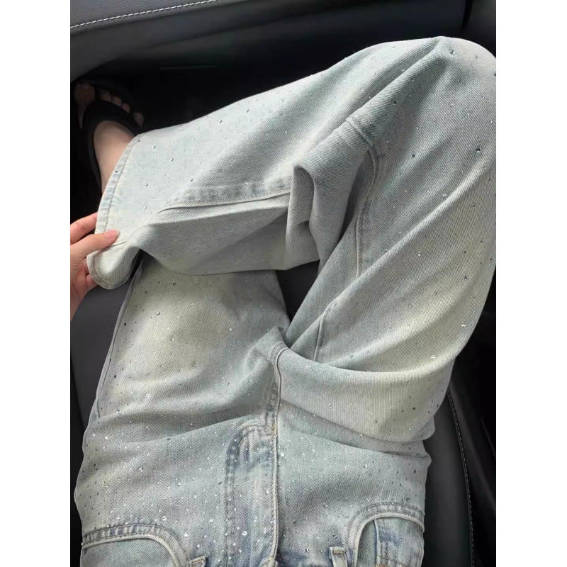 Straight Jeans For Women, Designer Rhinestones, High Waist, Loose And Slim, Drapey, Narrow Version Wide-leg Pants Limorista