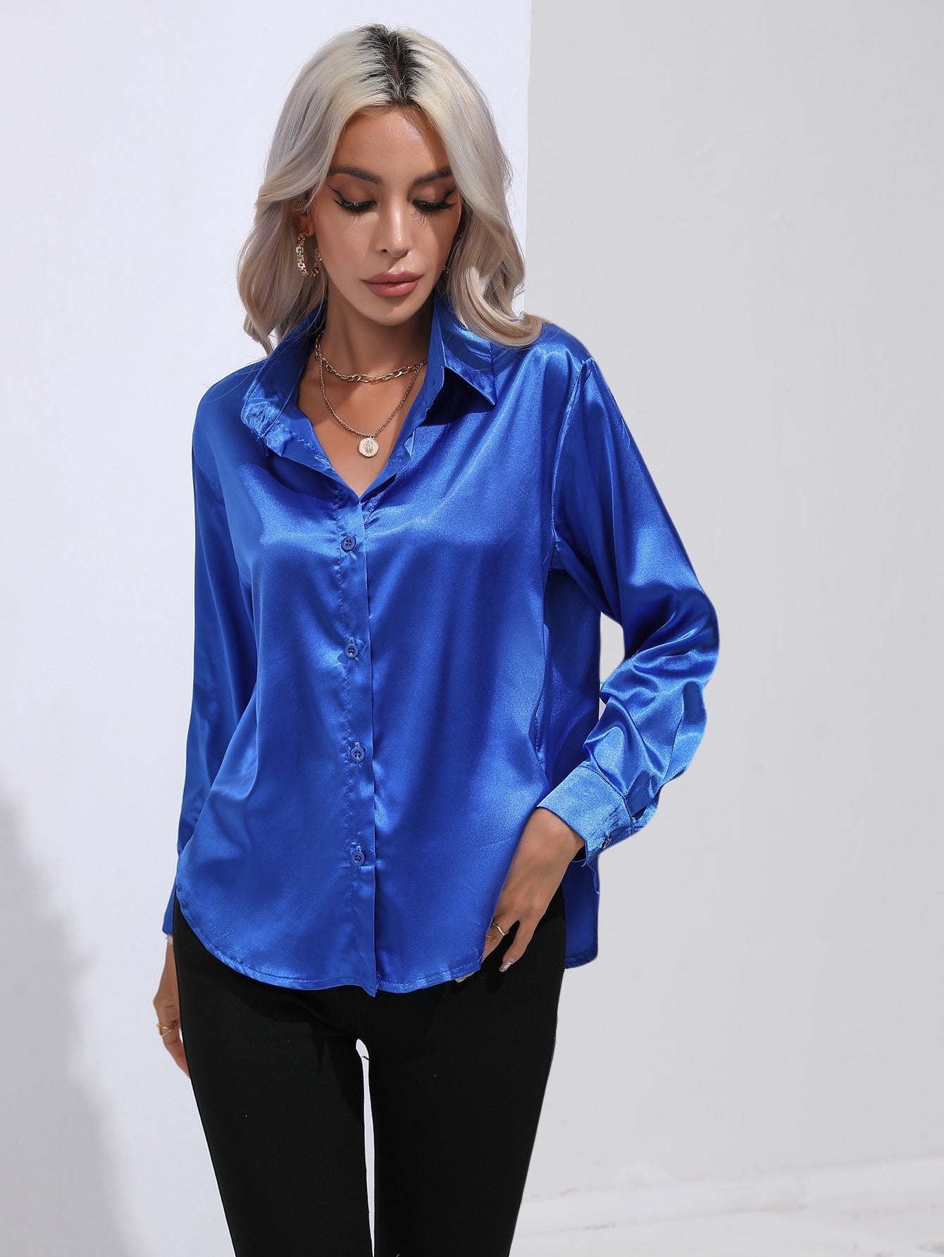 European And American Satin Shirt Women&
