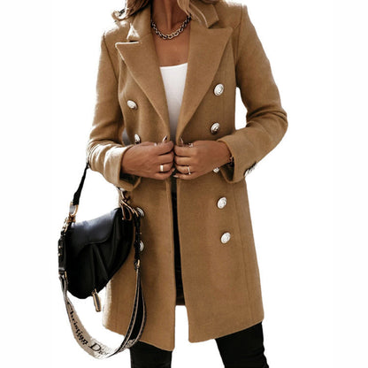 Fashion Turndown Collar Jacket For Women Autumn Winter Long-sleeved Double-breasted Woolen Coat Limorista
