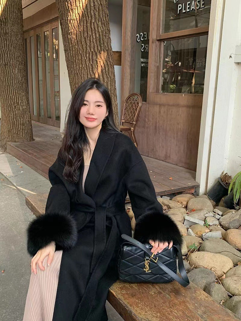 Cuff Detachable Fox Fur Elegant Double-sided Cashmere Coat Limorista