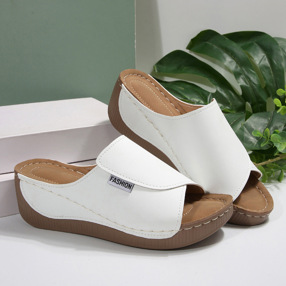 Simple Stylish Peep Toe Wedge Slippers Limorista