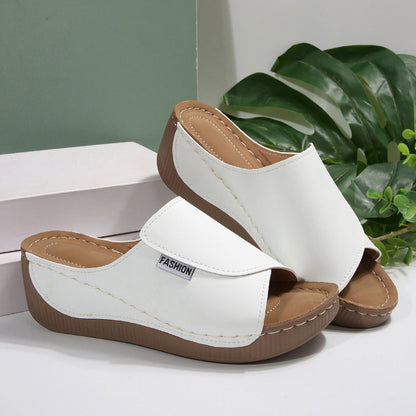 Simple Stylish Peep Toe Wedge Slippers Limorista
