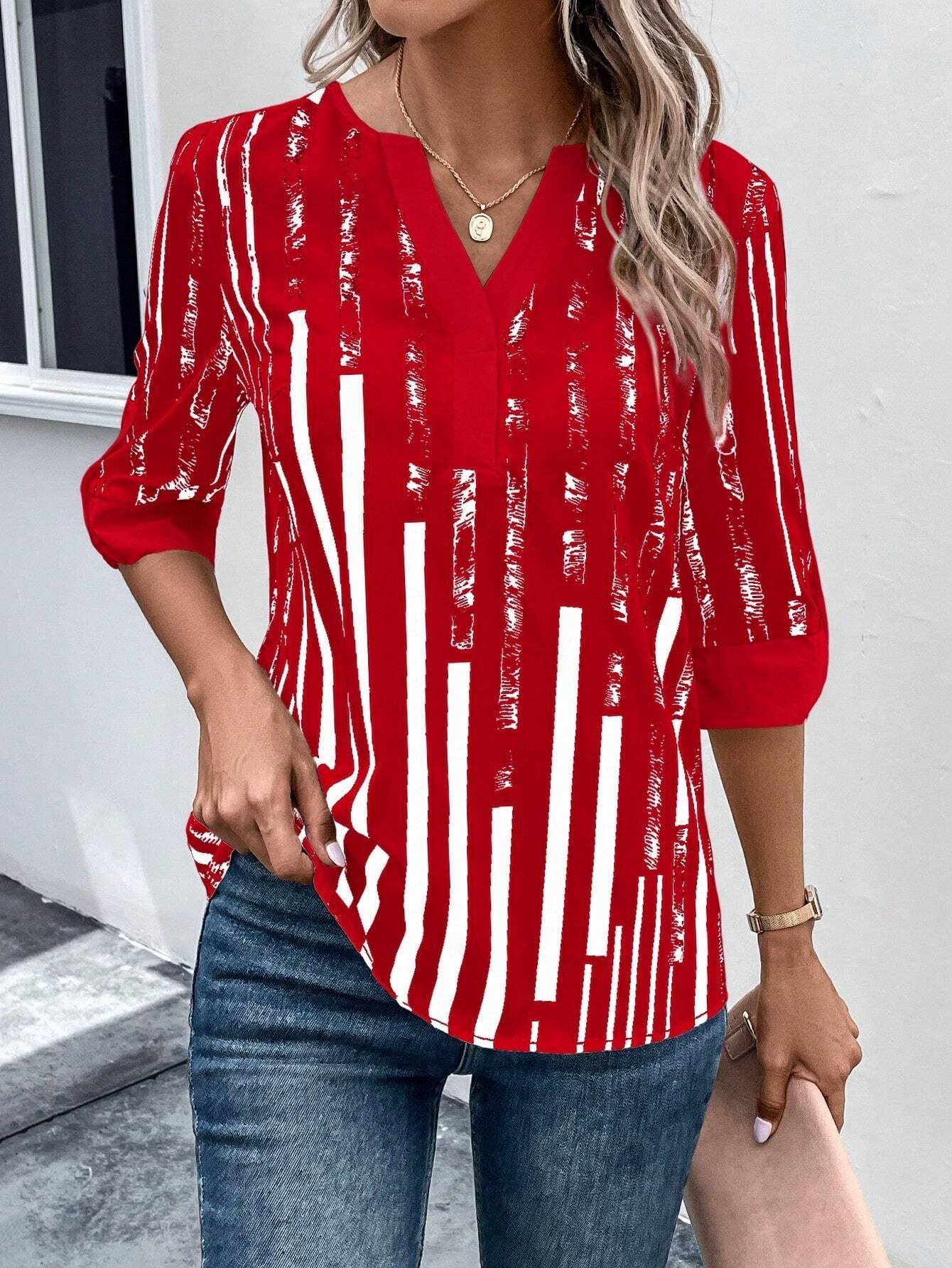 Double Matching Contrast Color Positioning Flower Half-sleeve Shirt Women&