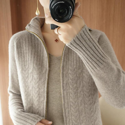 Women Autumn And Winter New High Neck Loose Twisted High Neck Short Zipper Top Fashion Limorista