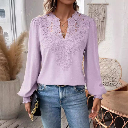 Lace Solid Color Long Sleeve Casual Women&