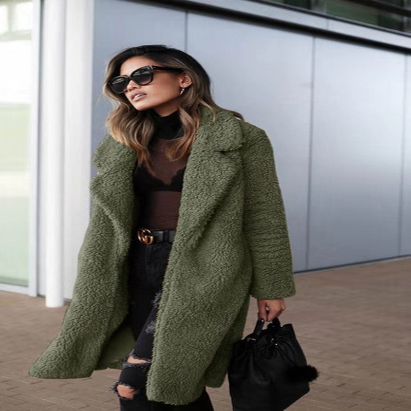 Lapel long sleeve plush women&
