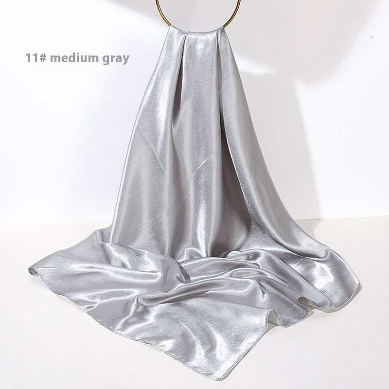 Pure Color Silk Scarf Artificial Silk 90cm Shiny Satin Shawl Limorista