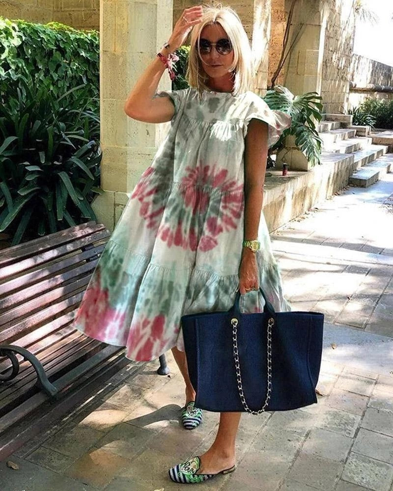 Foreign Trade Cross-border Sweet Holiday Floral Print A- Line Dress Limorista