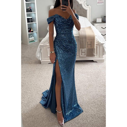 Party Sequins Off-neck Split Dress INS Casual Fashion Dress Women Limorista
