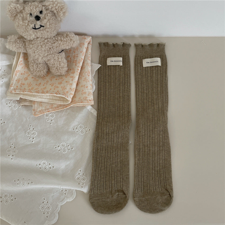 New Autumn And Winter Sweet Ruffled Socks For Girls Solidcolor Mid-calf Length Limorista