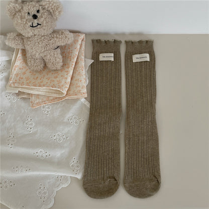 New Autumn And Winter Sweet Ruffled Socks For Girls Solidcolor Mid-calf Length Limorista