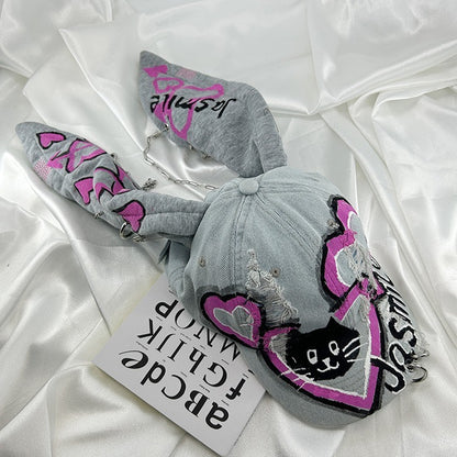 Special-interest Design Y2g American Graffiti Punk Denim With Hole Rabbit Limorista