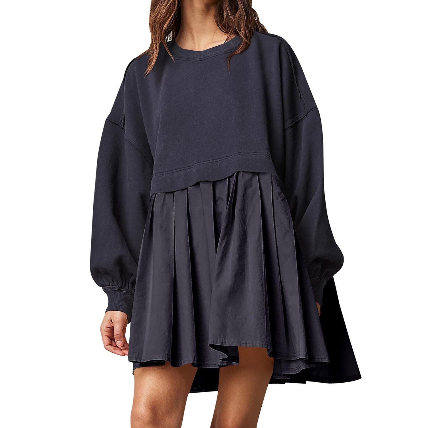 Sweater Dress Loose Long Sleeve Crewneck Pullover Tops Relaxed Fit Sweatshirts Short Dress Autumn And Winter Limorista
