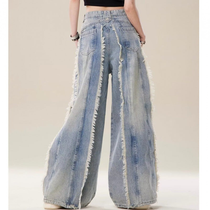 Jeans Destroyed Loose Burrs Wide Leg Bootcut Pants Limorista