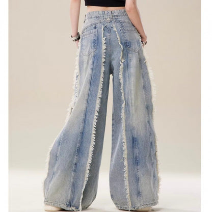 Jeans Destroyed Loose Burrs Wide Leg Bootcut Pants Limorista