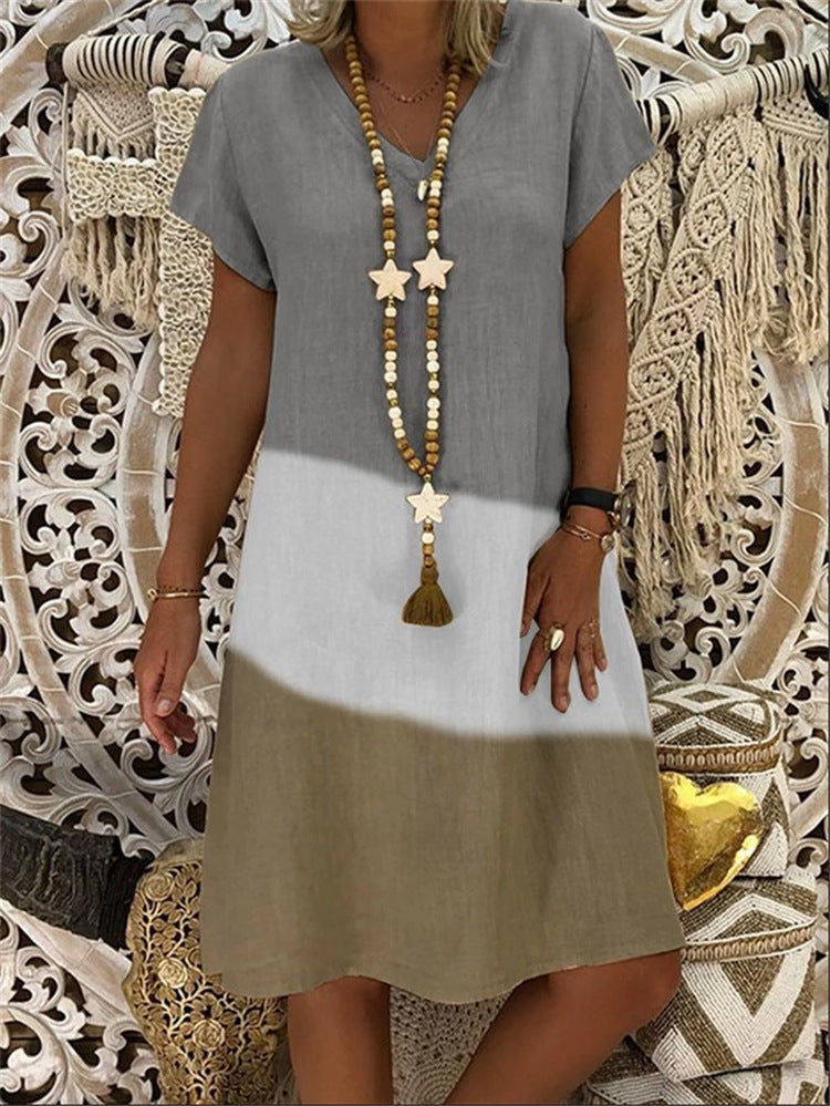 Explosive print V-neck short sleeve dress long skirt Limorista