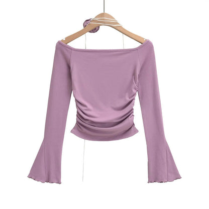Flower Horn Long Sleeve T-shirt Tight Pleated High Waist Short Limorista