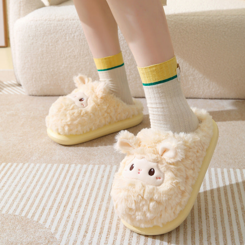 Cute Little Sheep Female Winter Interior Home Baotou Warm Non-slip Thick Bottom Plush Cotton Slippers Limorista