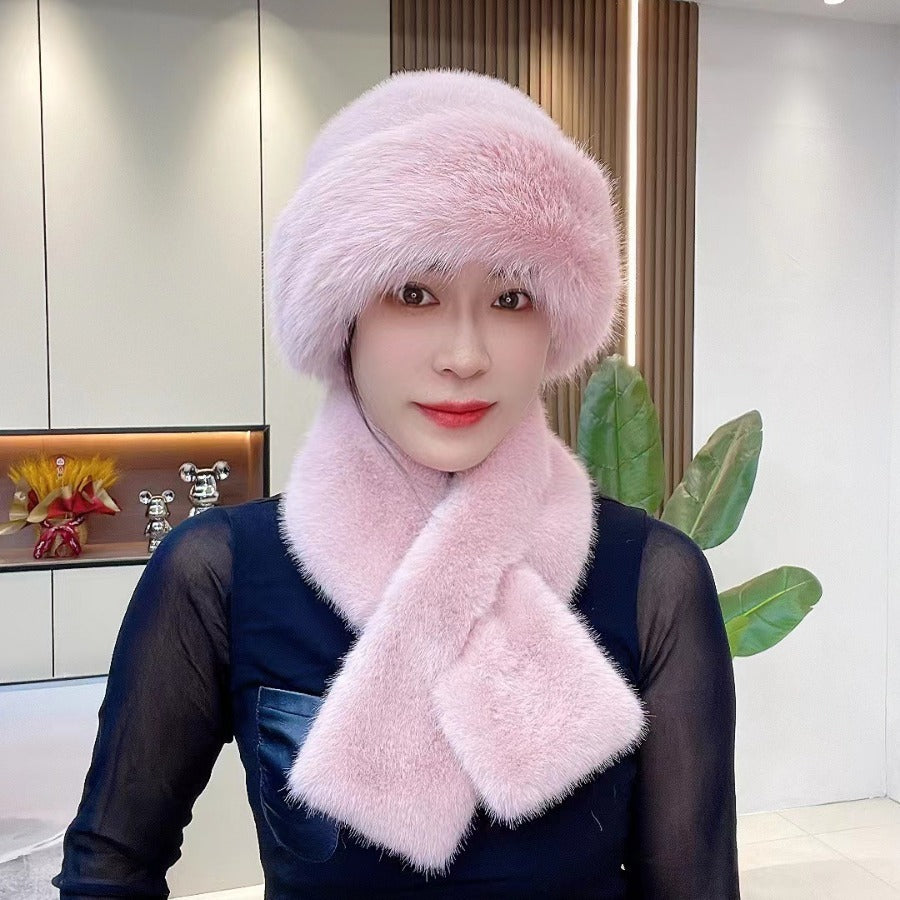 Suit Winter Scarf Mongolian Cap Plush Hat Women&