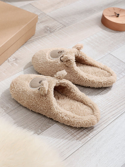 Cute Round Toe Brown Toe Ring In Stock Couple Soft Bottom Flat Heel Medium Mouth Suede Cotton Slippers Limorista