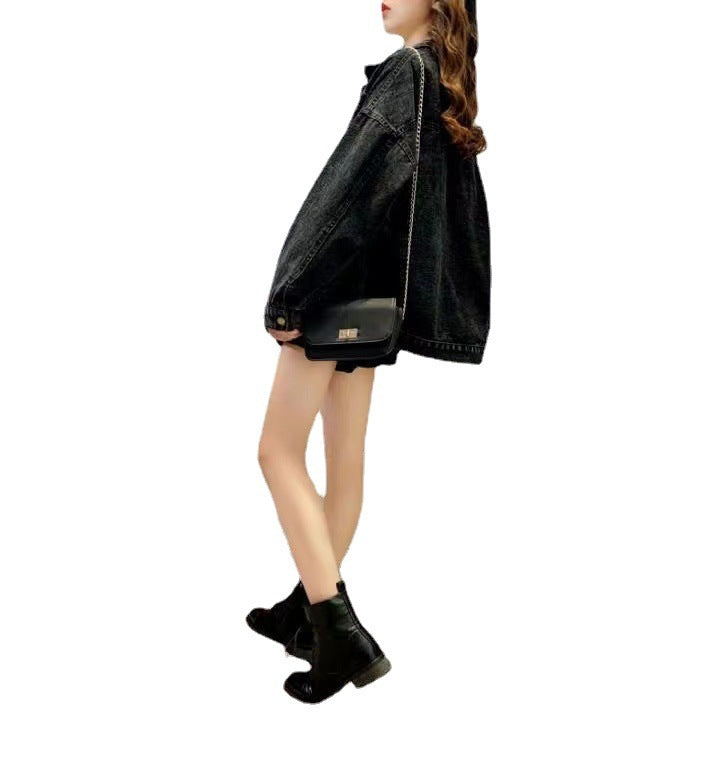 Loose Embroidered Lettered Black Denim Jacket Slimming Jacket Coat For Women Limorista
