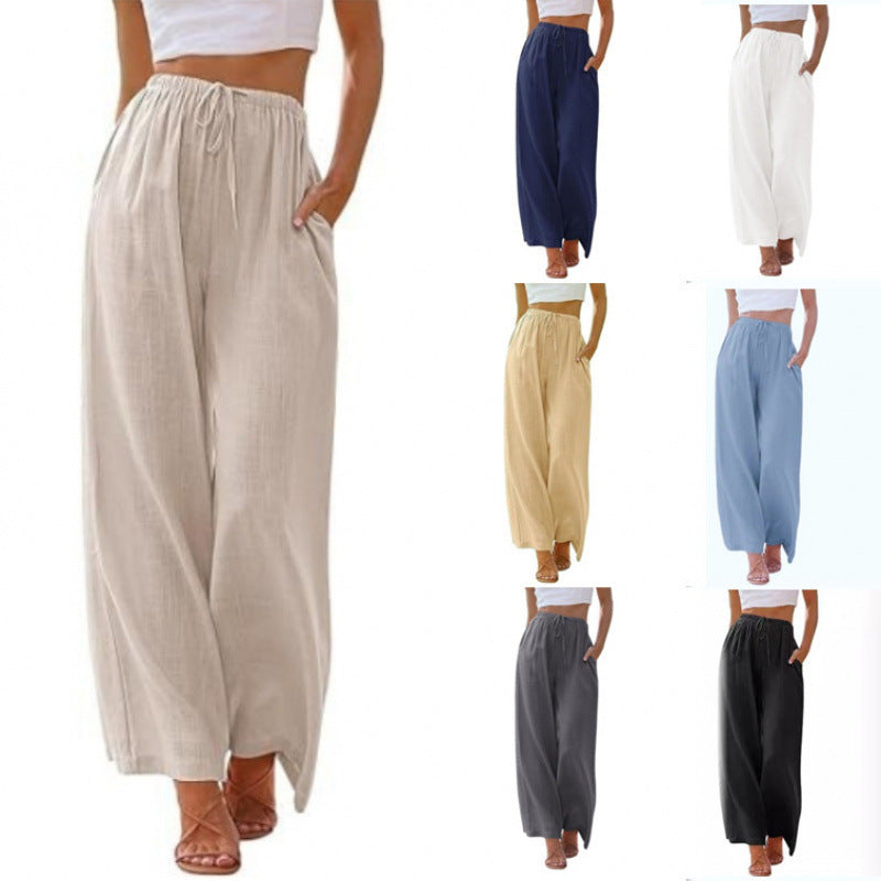 Loose Casual Pocket Drawstring Wide-leg Pants For Women Limorista