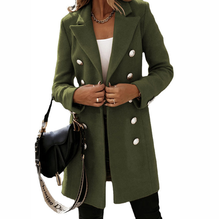 Fashion Turndown Collar Jacket For Women Autumn Winter Long-sleeved Double-breasted Woolen Coat Limorista