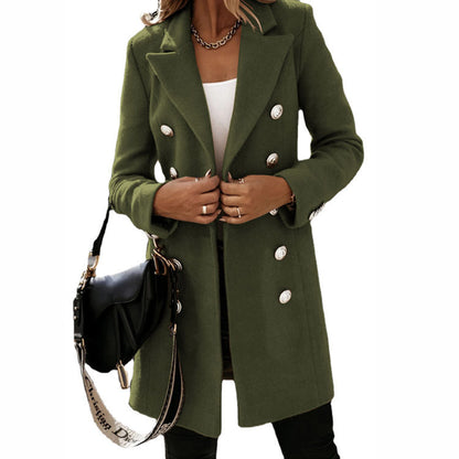 Fashion Turndown Collar Jacket For Women Autumn Winter Long-sleeved Double-breasted Woolen Coat Limorista