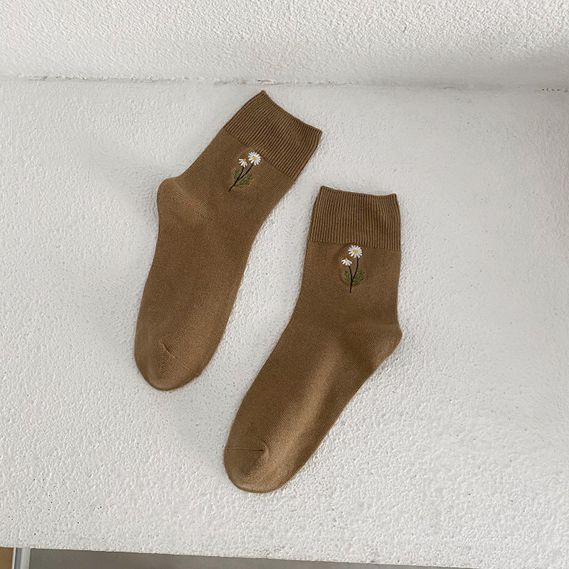 Japanese Candy Color Small Flower Embroidery Pile Socks Limorista