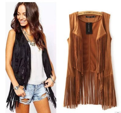 Limorista - Ethnic Sleeveless Tassels Fringed Cardigan Vest