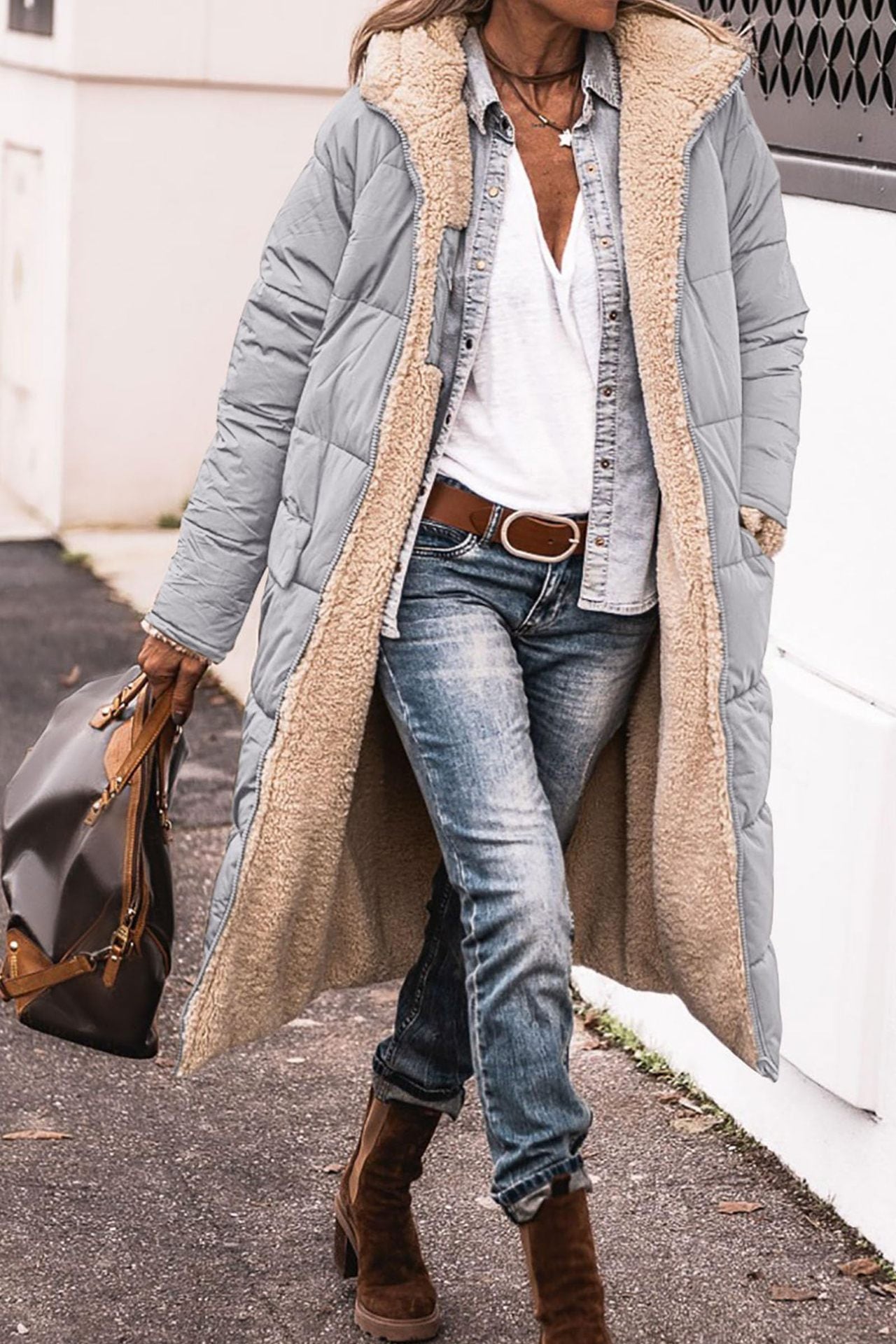 Solid Color Hooded Cotton Long Sleeve Double-sided Wear Slim Fit Elegant Cardigan Coat Top Limorista