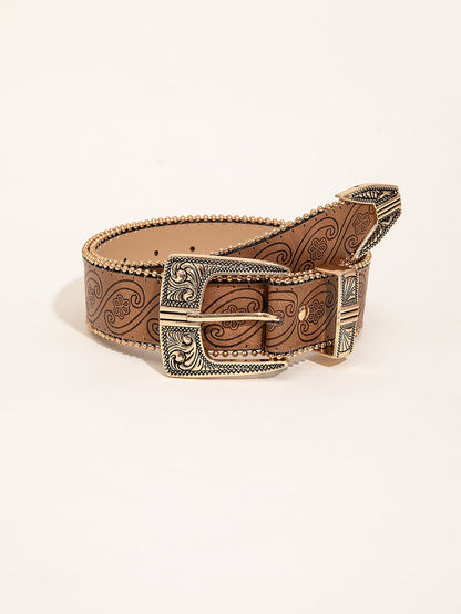 Retro Pattern PU Belt Western Style Women&
