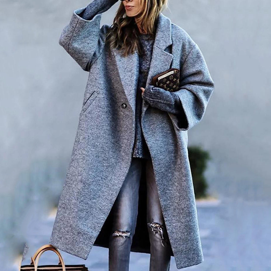 Turn-down Collar Coat Printed Woolen Long-cut Coat Limorista