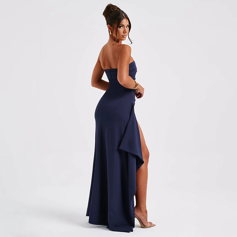 Strapless Split Long Dress Summer Fashion Pleated Bridesmaid Dress For Womens Party Wedding Clothing Limorista